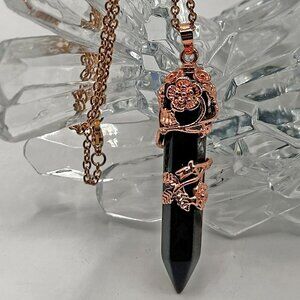 NEW Yellow Tiger's Eye Floral Vine Design Pendant Necklace (24") in ION Plated